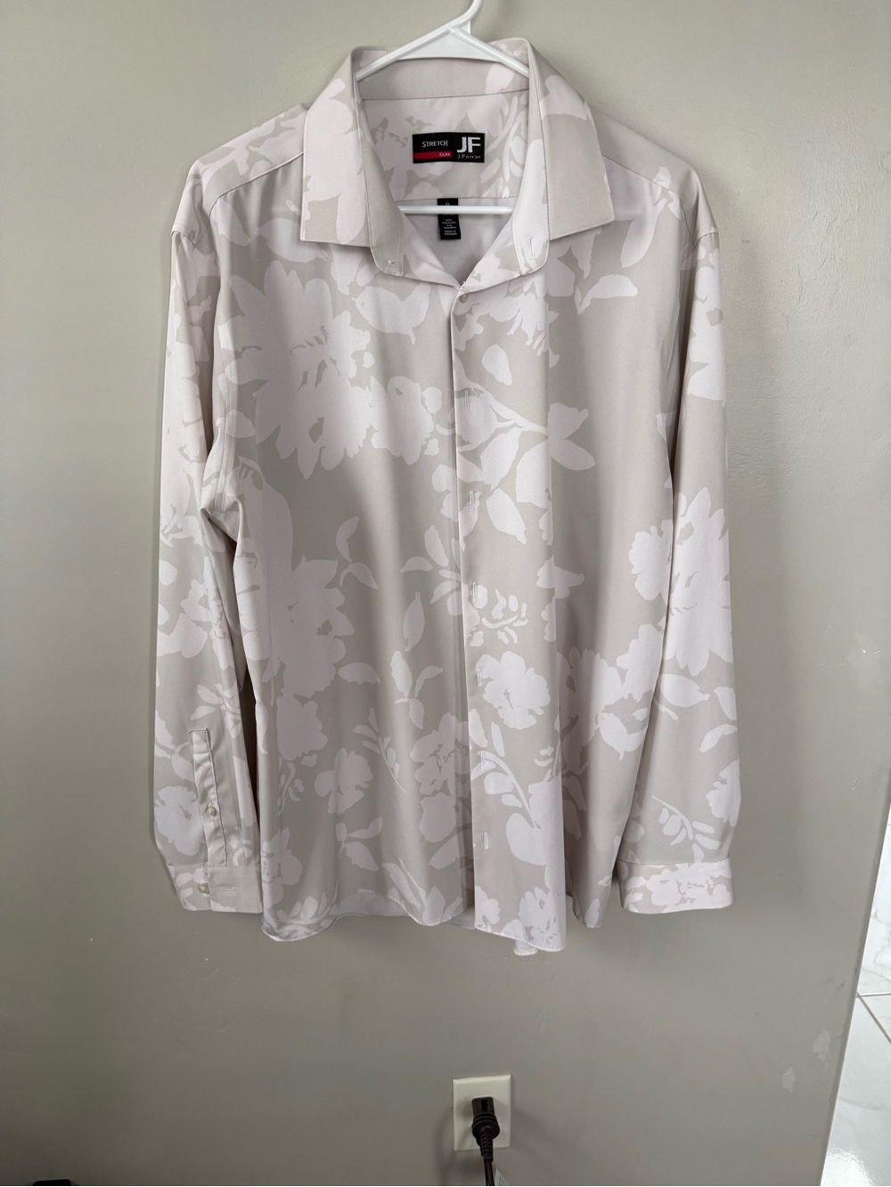 jf j.ferrar Ivory Taupe Floral Slim Stretch Shirt